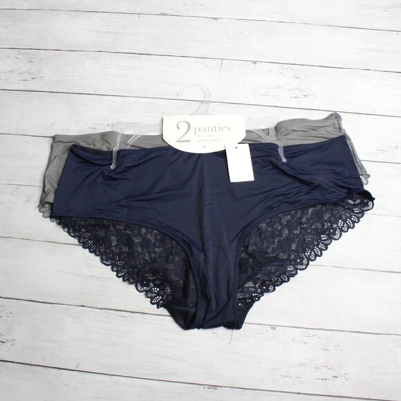 Rene Rofe Women's Lace Panties Set Plus Size 3X Navy Blue Gray - Picture 7 of 9